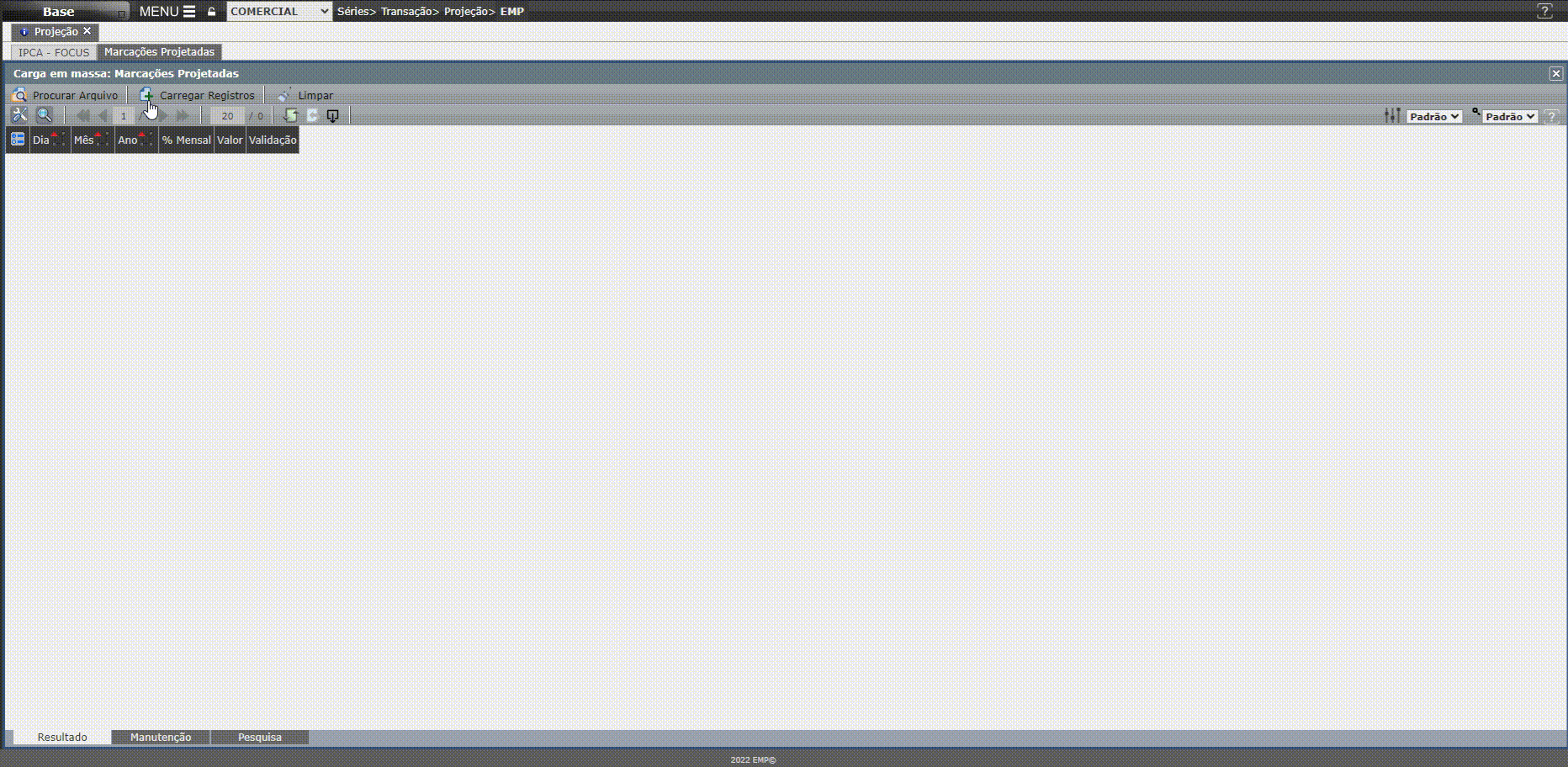 Carga das Projeções dos Índices3