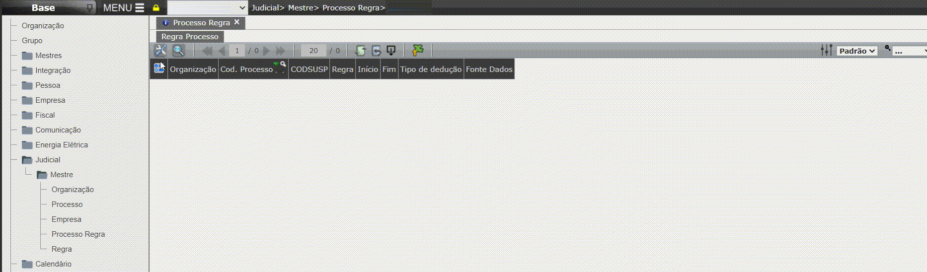 Cadastrar Processo Regra
