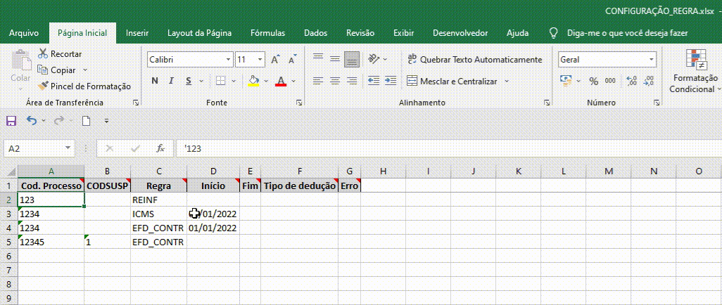 Cadastrar Processo Regra em massa
3