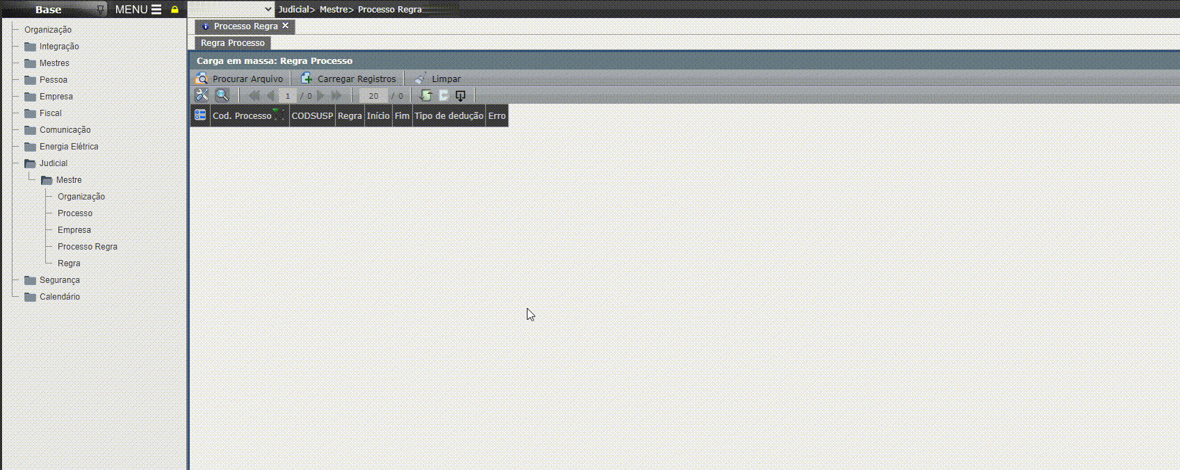 Cadastrar Processo Regra em massa
4