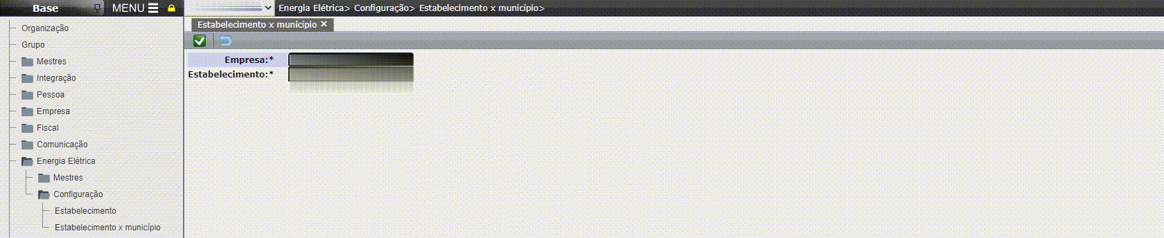 Energia Elétrica - Configuração Estabelecimento x Município
2