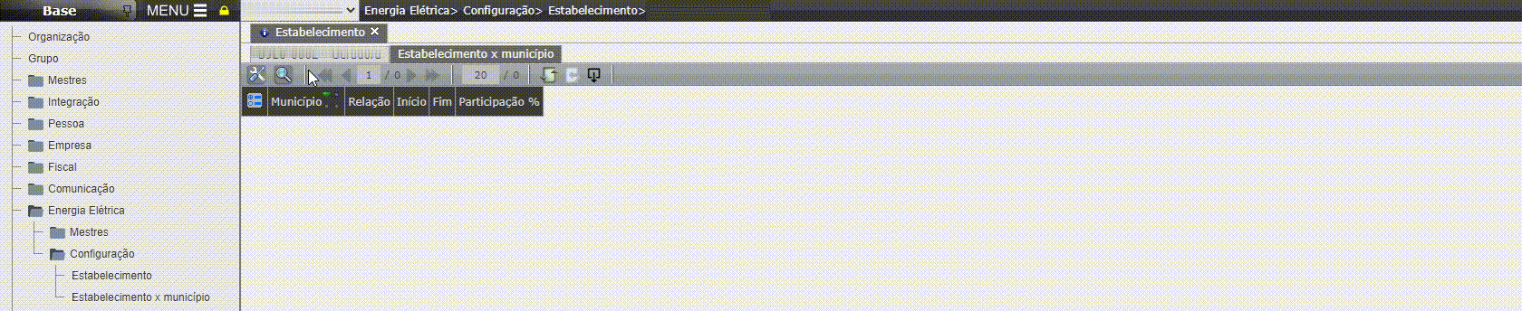 Energia Elétrica - Configuração Estabelecimento x Município