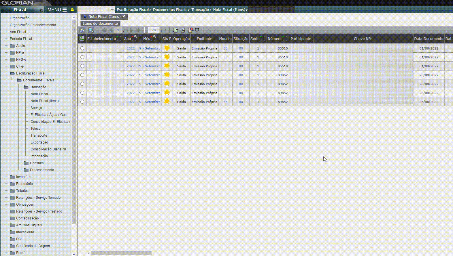 Escrituração fiscal - Alteração de itens2