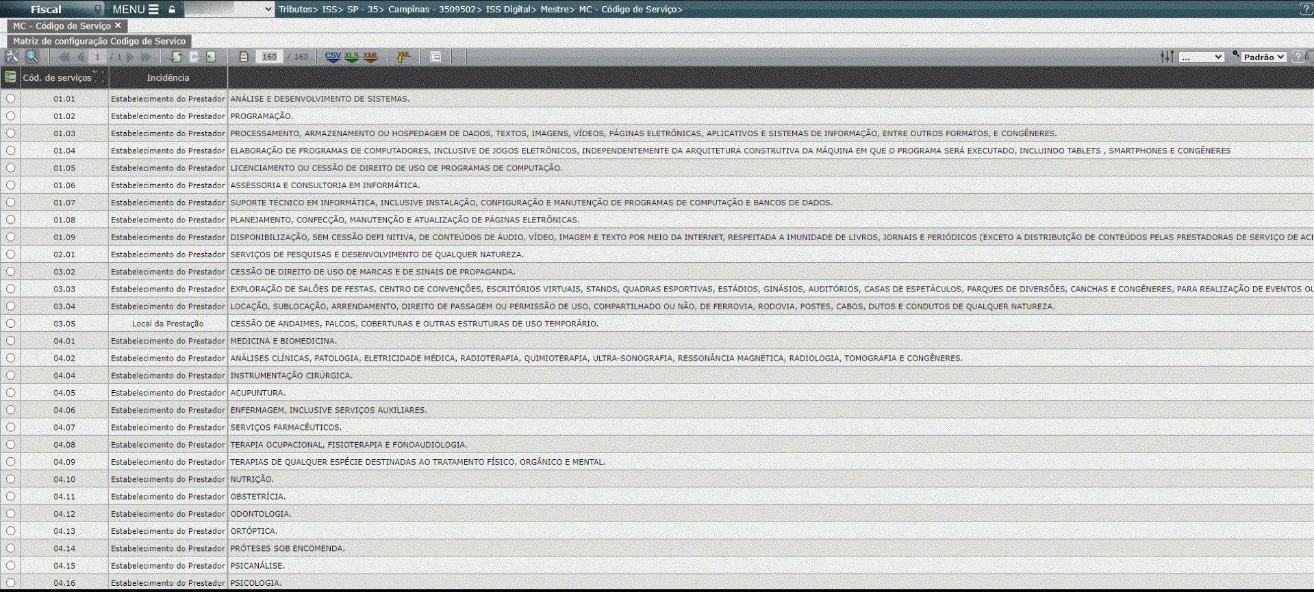 MC - Código de serviço - Campinas