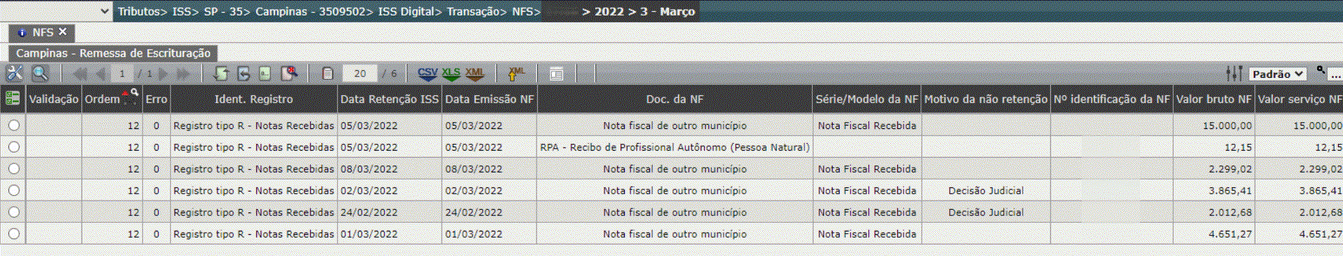 Escrituração de serviços tomados - Campinas