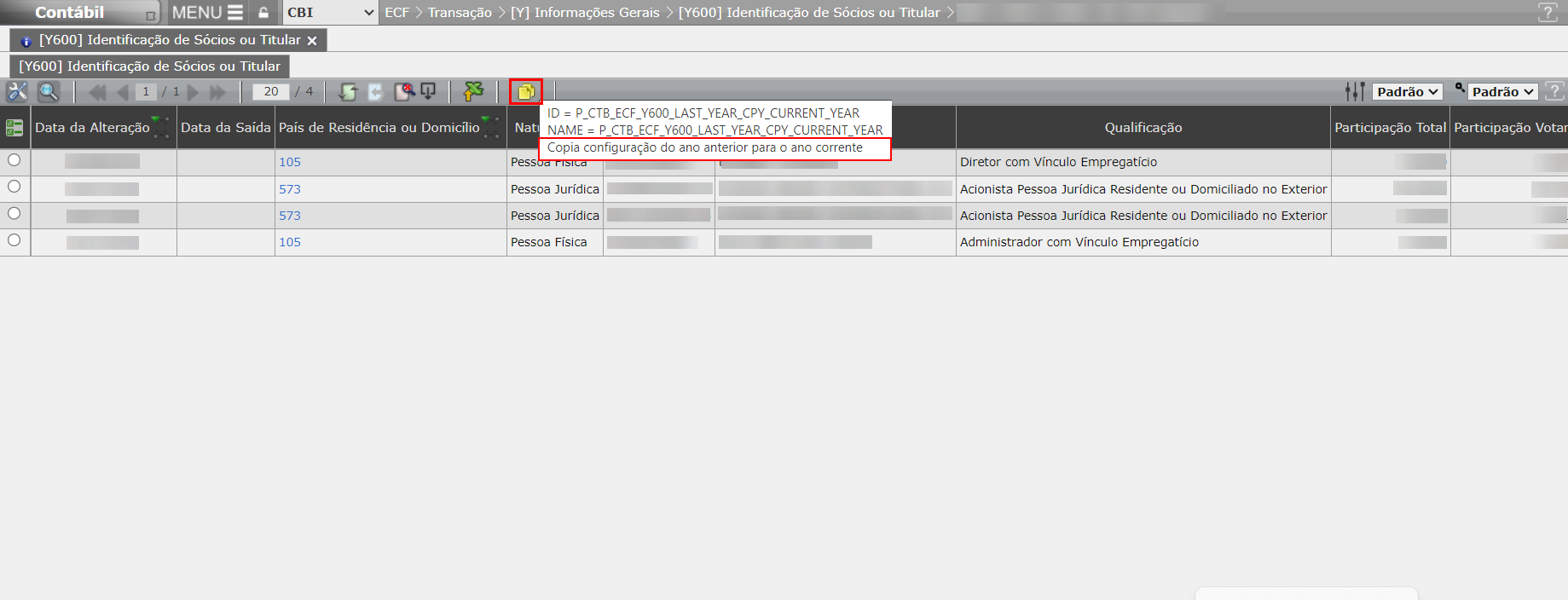 REPLICAR REGISTRO Y600 - IDENTIFICAÇÃO DE SÓCIOS OU TITULAR