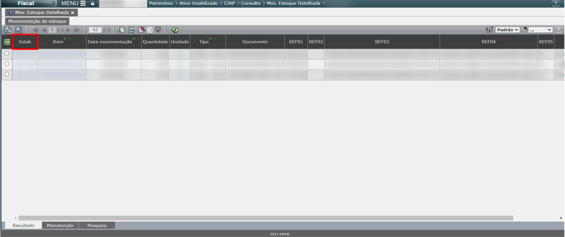 CIAP: INCLUSÃO DA COLUNA “Estabelecimento” NAS FUNCIONALIDADES DE CONSULTA