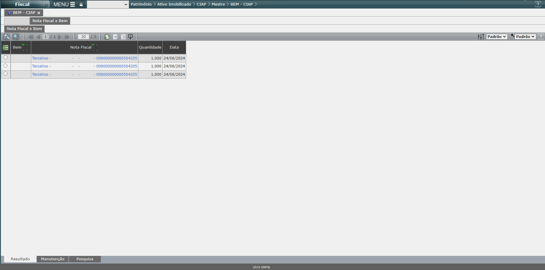 APRESENTAÇÃO DAS INFORMAÇÕES DE NOTAS FISCAIS VINCULADAS AO BEM