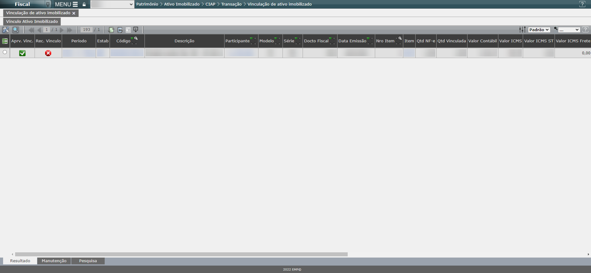 VINCULO AUTOMÁTICO COM BASE NO CADASTRO DO BEM X MOV. DETALHADA