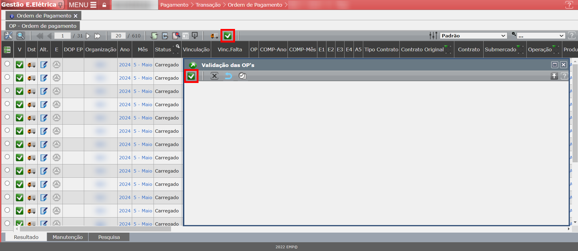 VALIDAÇÃO DAS ORDENS DE PAGAMENTO