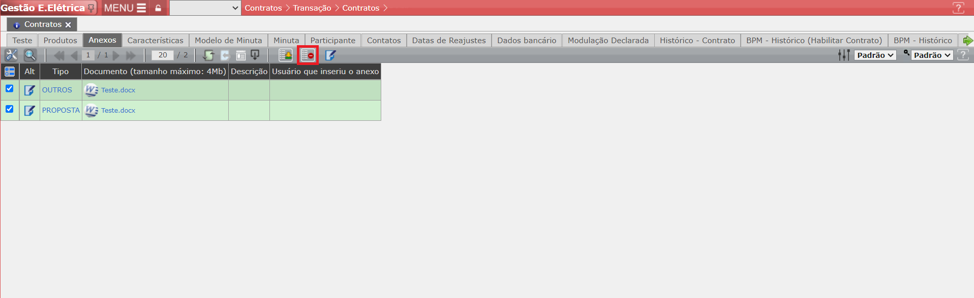 EXCLUSÃO DE ANEXO – AJUSTE MULTI SELEÇÃO