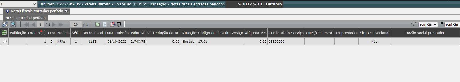 Escrituração de serviços tomados - Pereira Barreto