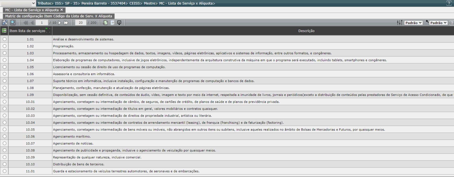 MC - Lista de Serviço x Alíquota - Pereira Barreto