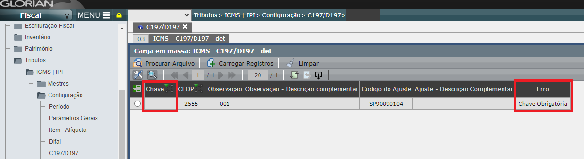 Validação da carga em massa C197/D197