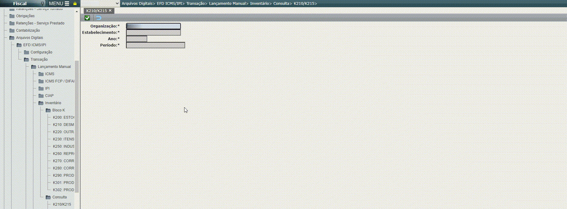 EFD ICMS/IPI - Consulta dos registros K210/K215