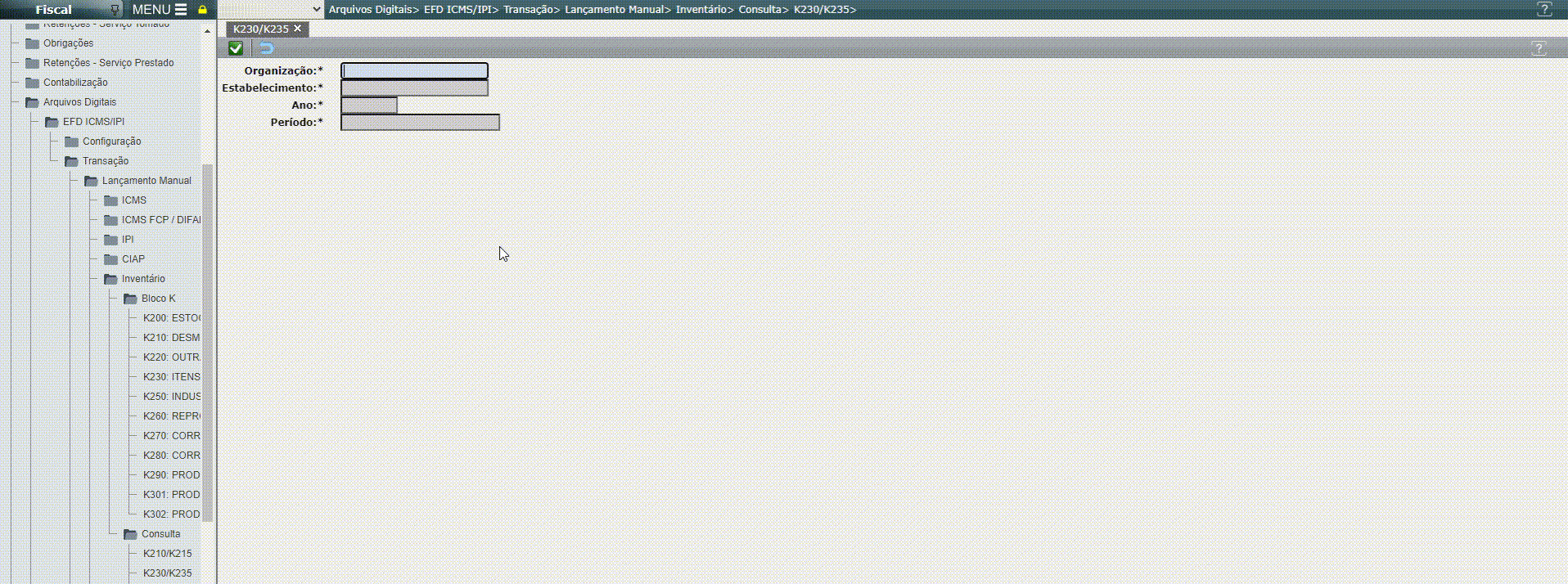 EFD ICMS/IPI - Consulta dos registros K230/K235