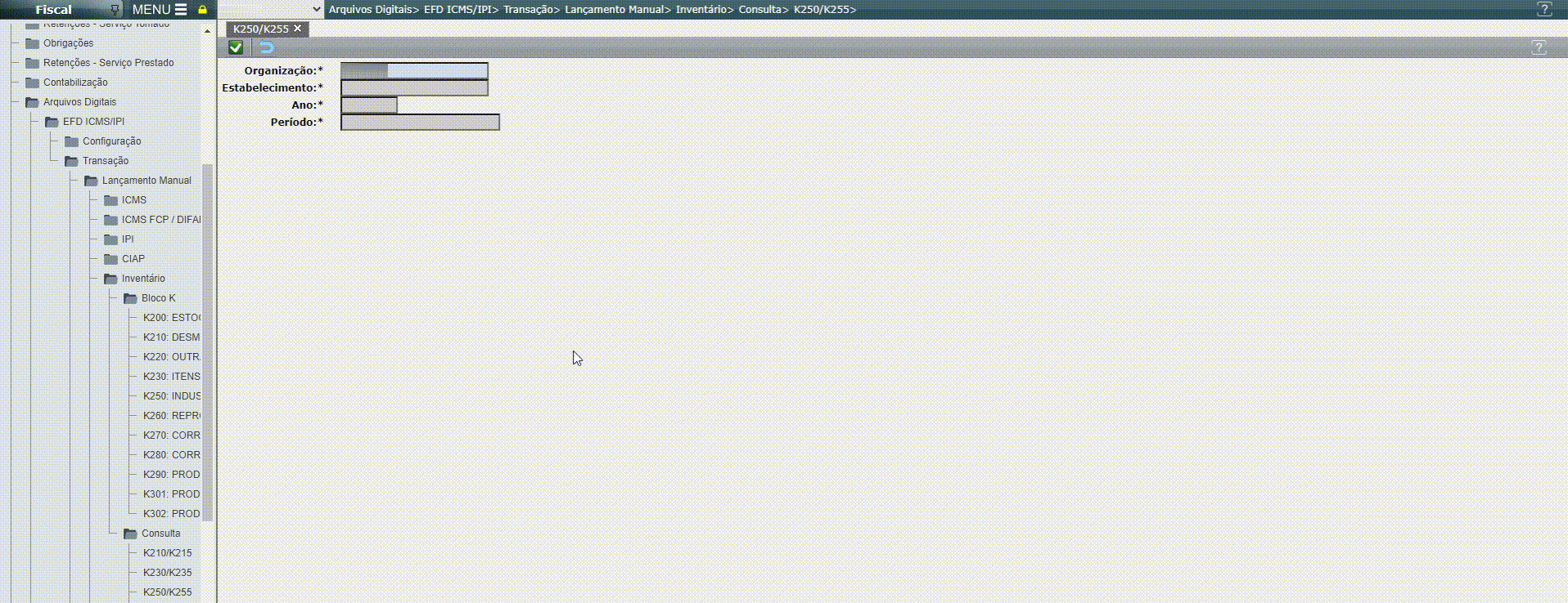 EFD ICMS/IPI - Consulta dos registros K250/K255