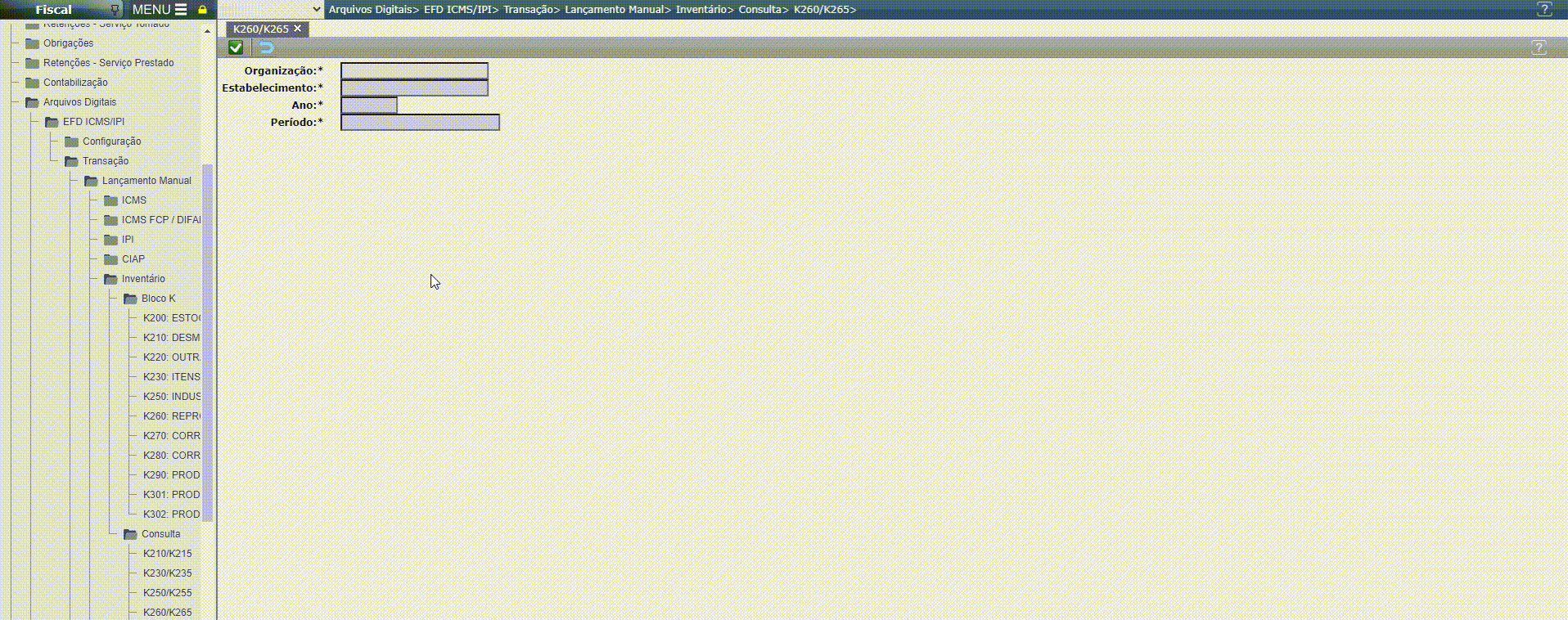 EFD ICMS/IPI - Consulta dos registros K260/K265