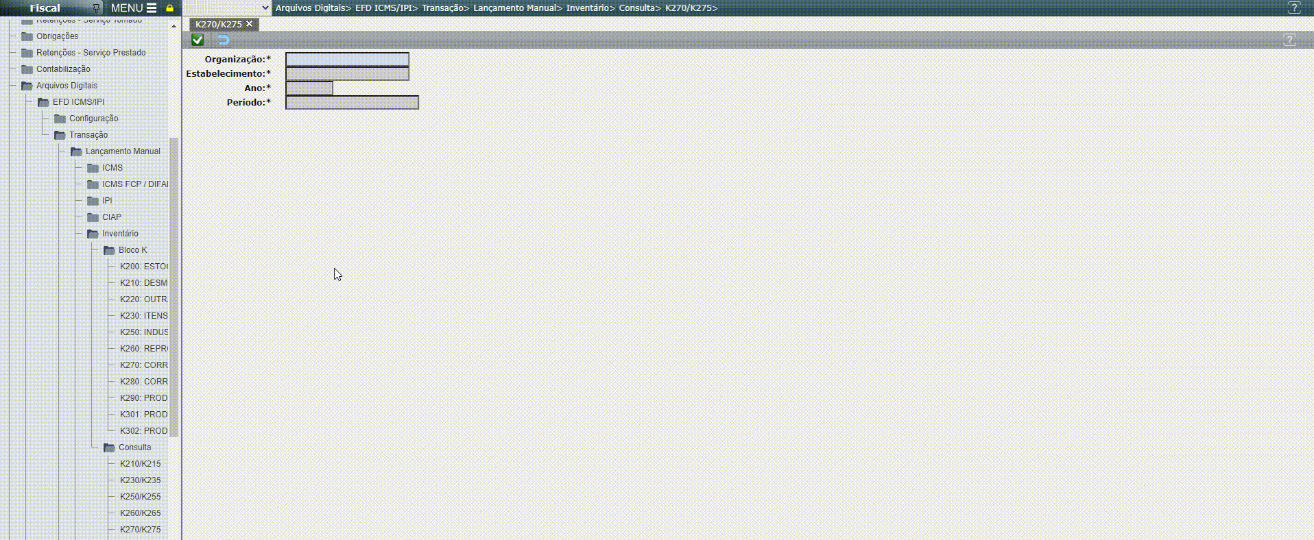 EFD ICMS/IPI - Consulta dos registros K270/K275