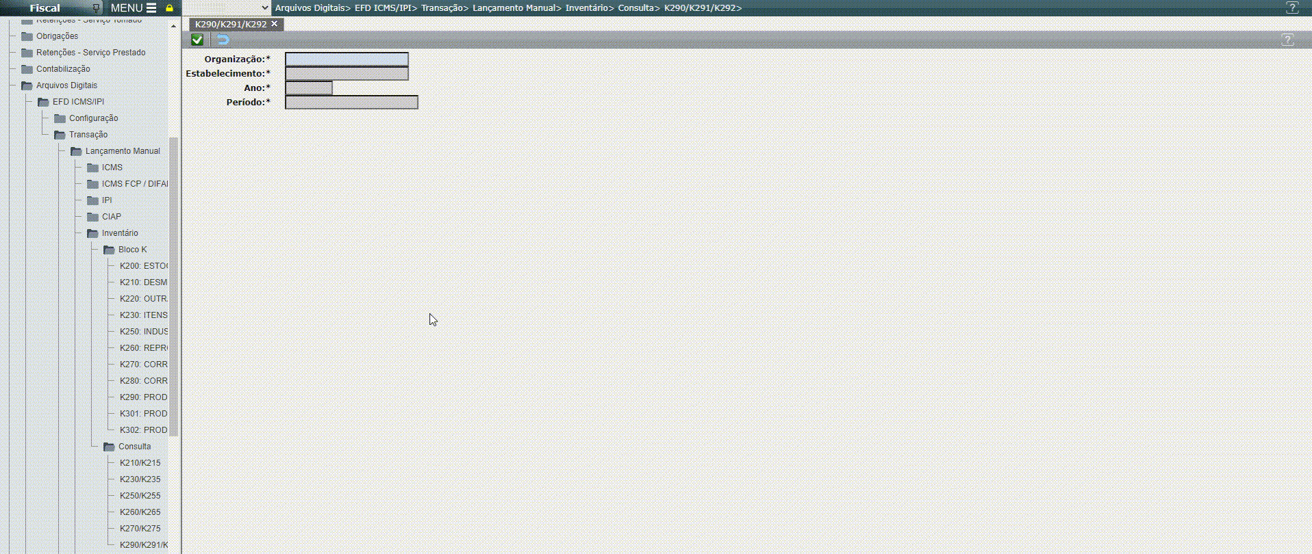 EFD ICMS/IPI - Consulta dos registros K290/K291/K292