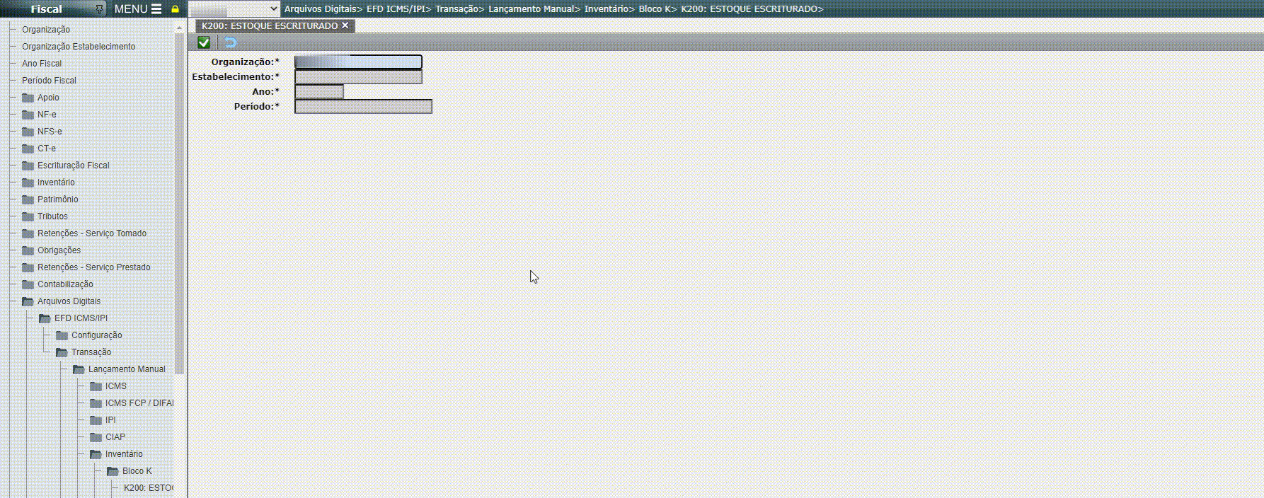 EFD ICMS/IPI - Lançamento do registro K200