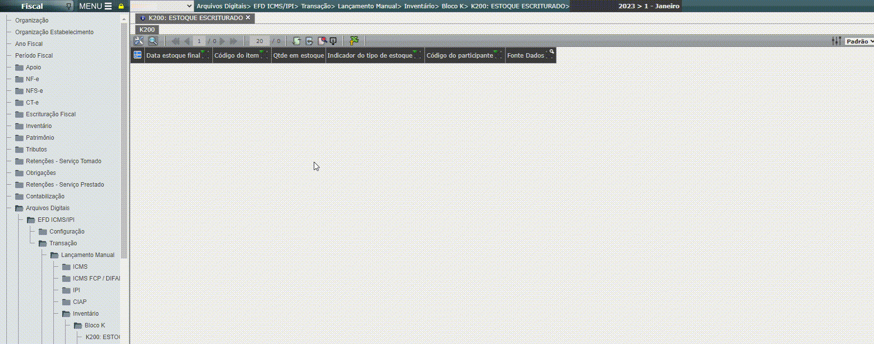 EFD ICMS/IPI - Lançamento do registro K200 em massa