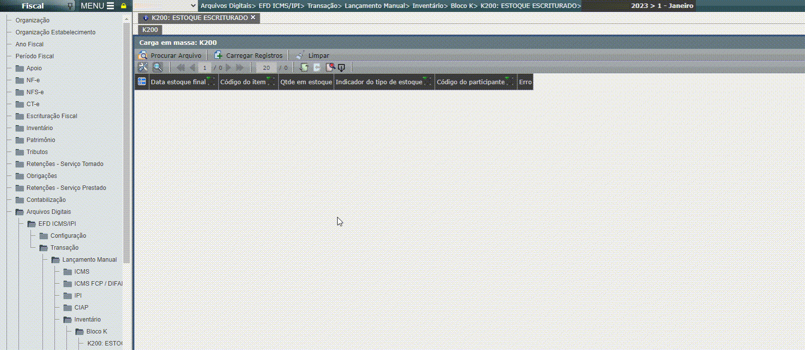 EFD ICMS/IPI - Lançamento do registro K200 em massa