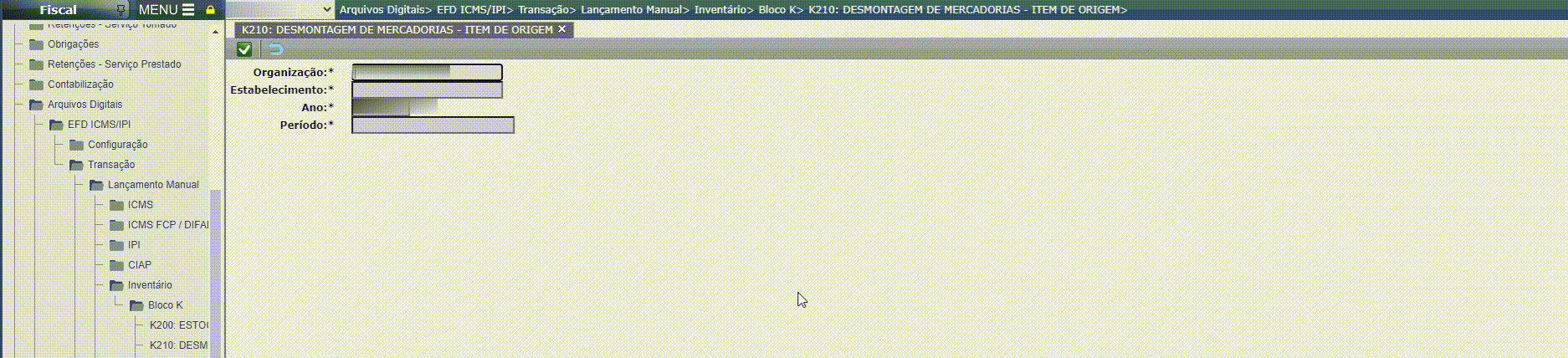 EFD ICMS/IPI - Lançamento do registro K210/K215