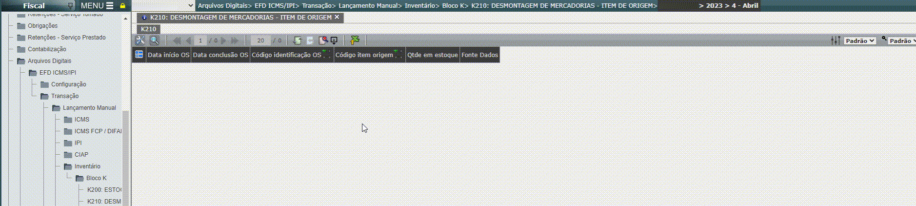 EFD ICMS/IPI - Lançamento do registro K210/K215 em massa