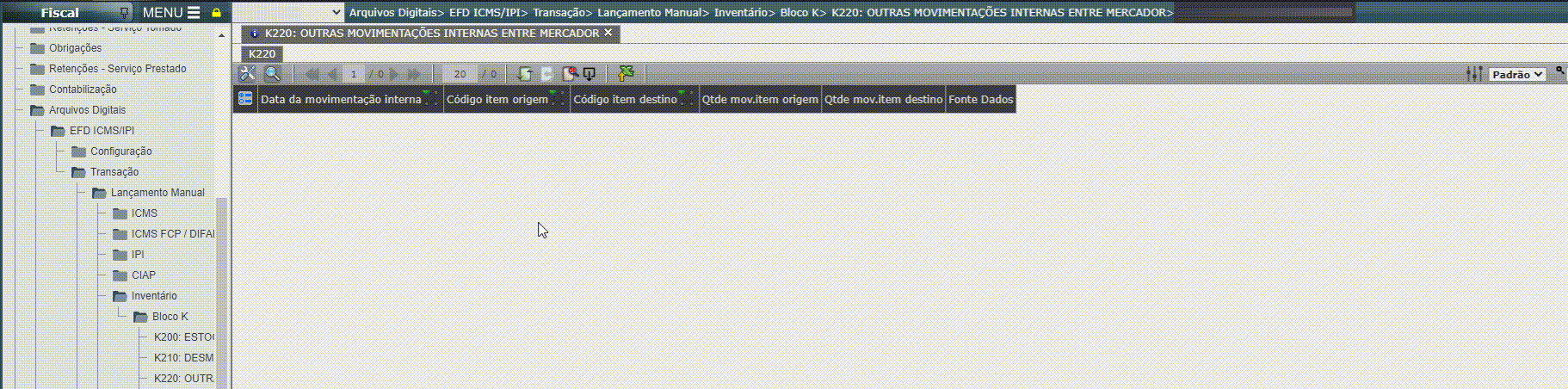 EFD ICMS/IPI - Lançamento do registro K220 em massa