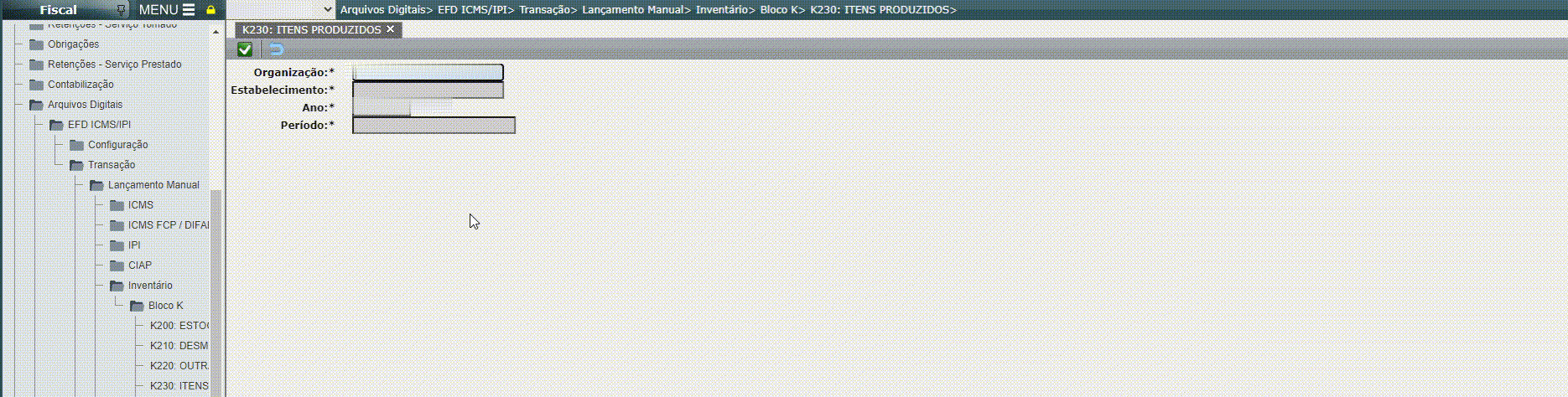 EFD ICMS/IPI - Lançamento do registro K230/K235