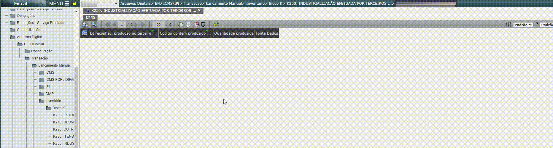 EFD ICMS/IPI - Lançamento do registro K250/K255 em massa