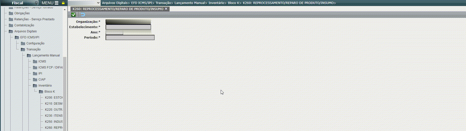EFD ICMS/IPI - Lançamento do registro K260/K265