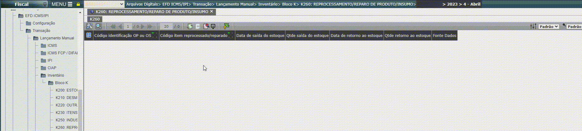EFD ICMS/IPI - Lançamento do registro K260/K265 em massa
