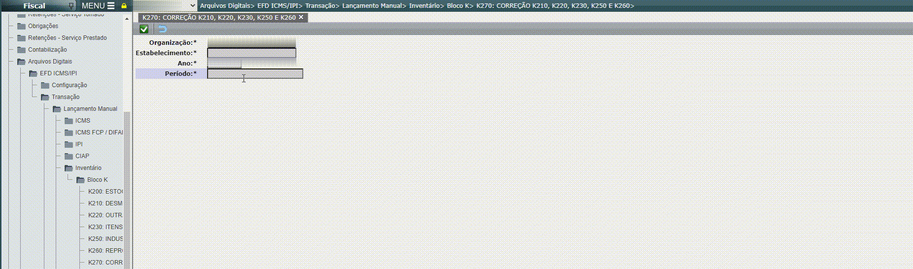 EFD ICMS/IPI - Lançamento do registro K270/K275