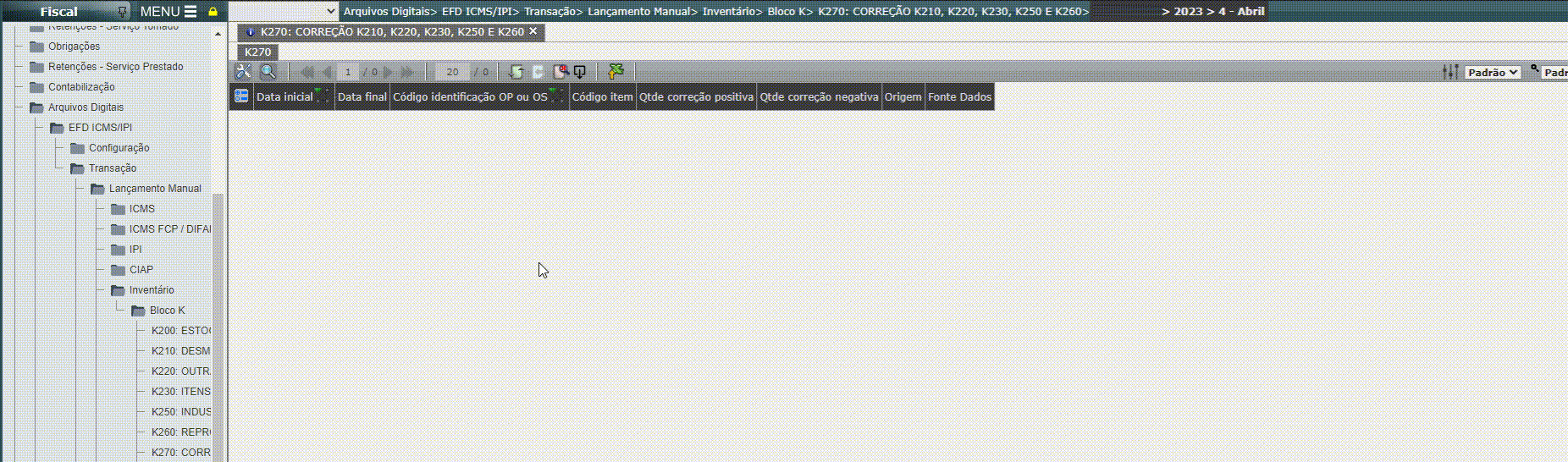 EFD ICMS/IPI - Lançamento do registro K270/K275 em massa