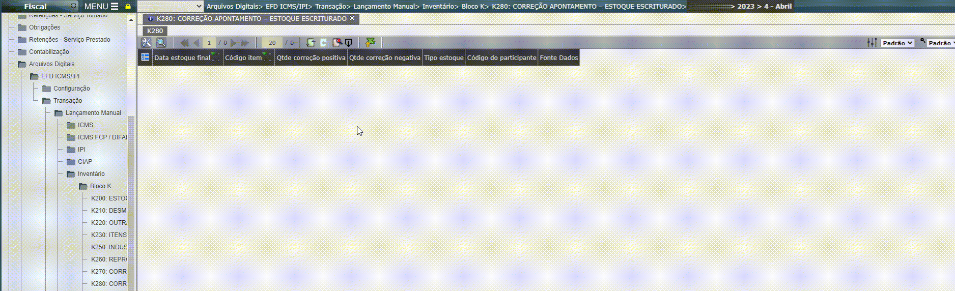 EFD ICMS/IPI - Lançamento do registro K280 em massa
