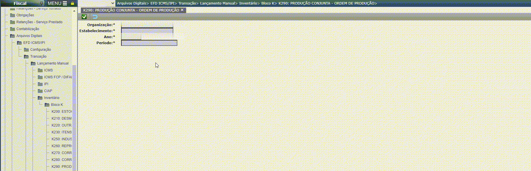 EFD ICMS/IPI - Lançamento do registro K290/K291/K292