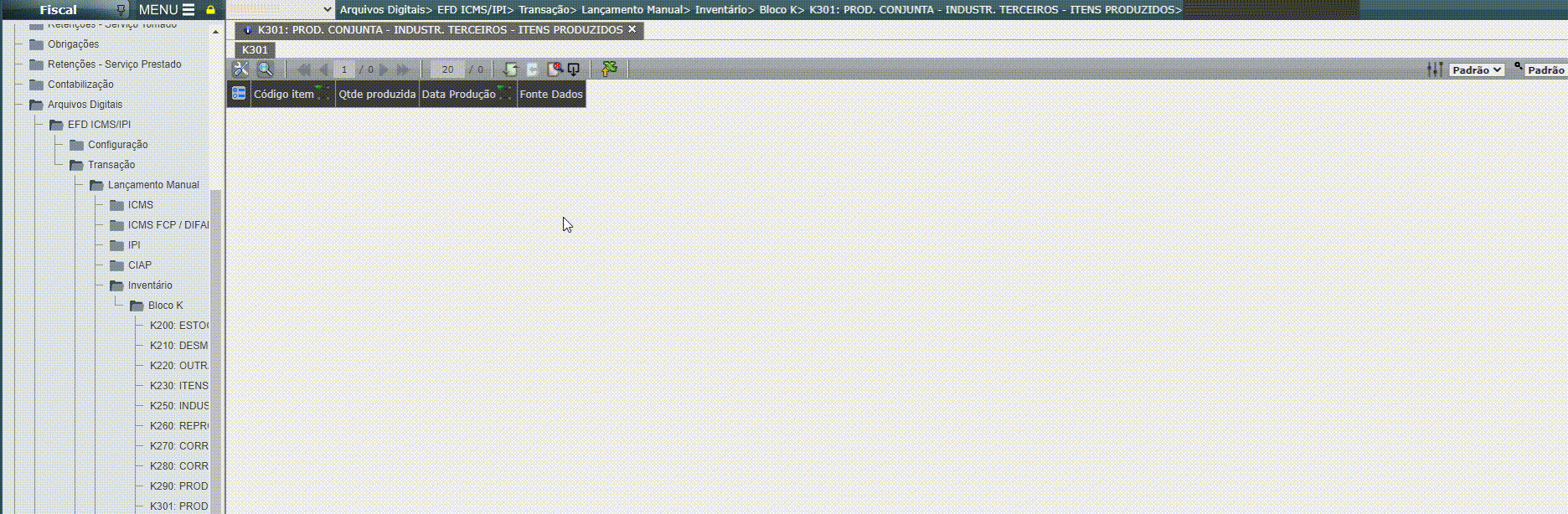 EFD ICMS/IPI - Lançamento do registro K301 em massa
