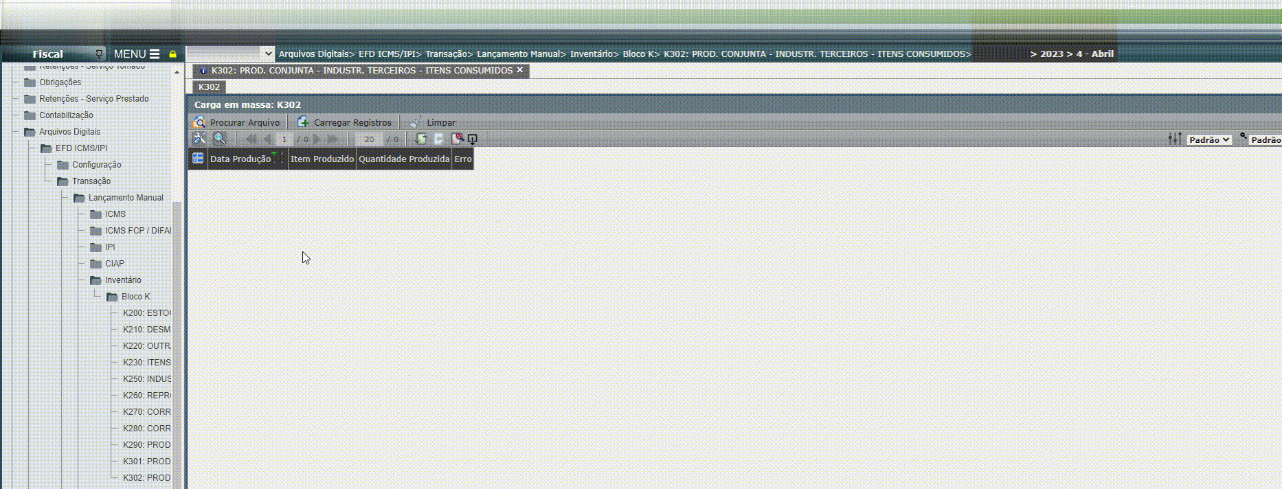 EFD ICMS/IPI - Lançamento do registro K302 em massa