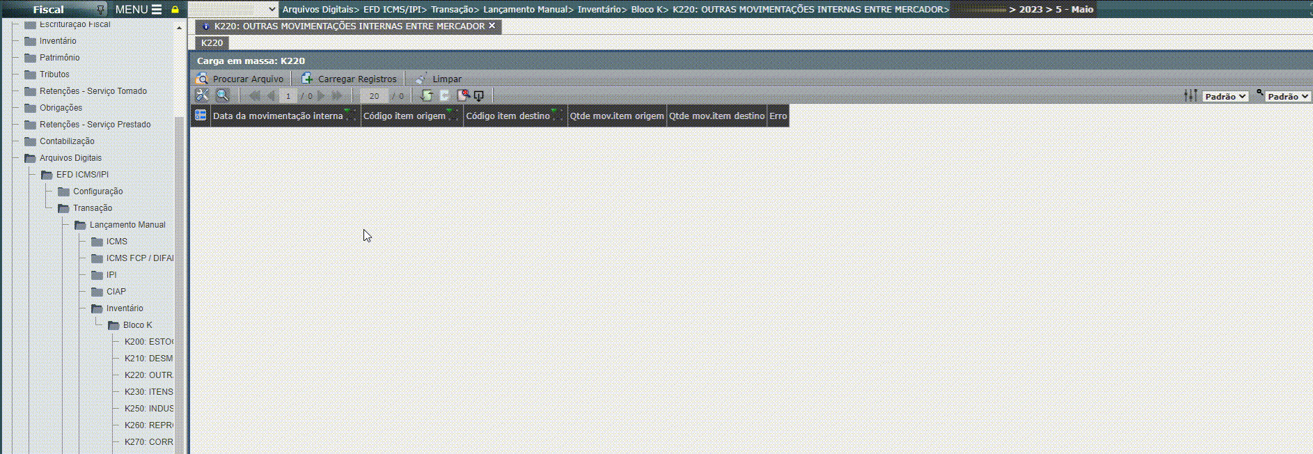 EFD ICMS/IPI - Regras de validação das cargas em massa do bloco K