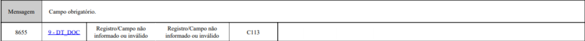 REGISTRO C113, Campo 9 - DT_DOC, Campo obrigatório