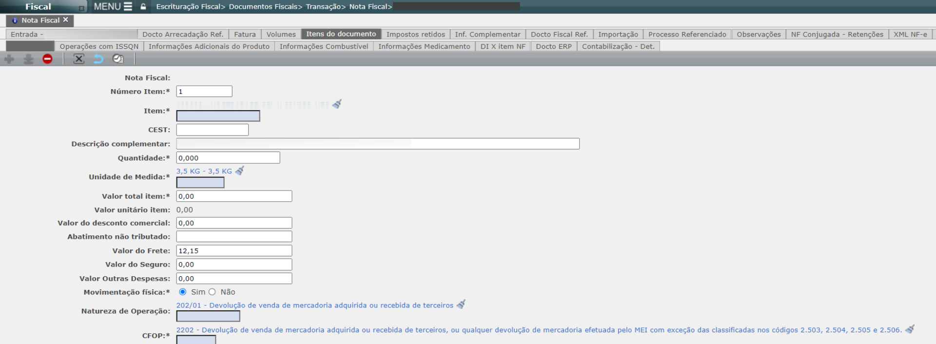 REGISTRO C170, 5 - QTD, Campo Obrigatório