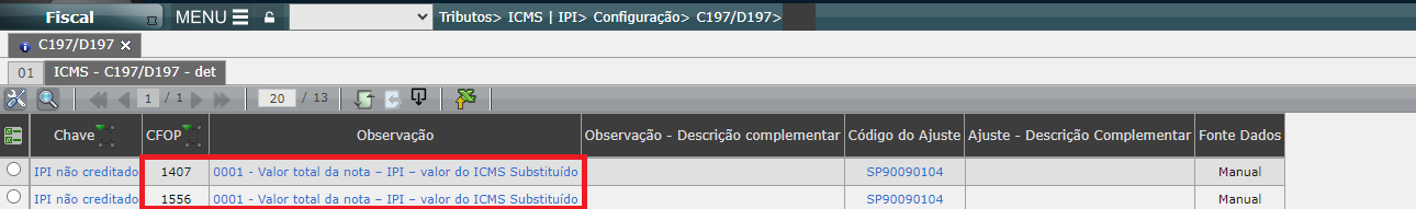 REGISTRO C197: Duplicidade de ocorrência da chave COD_AJ, COD_ITEM