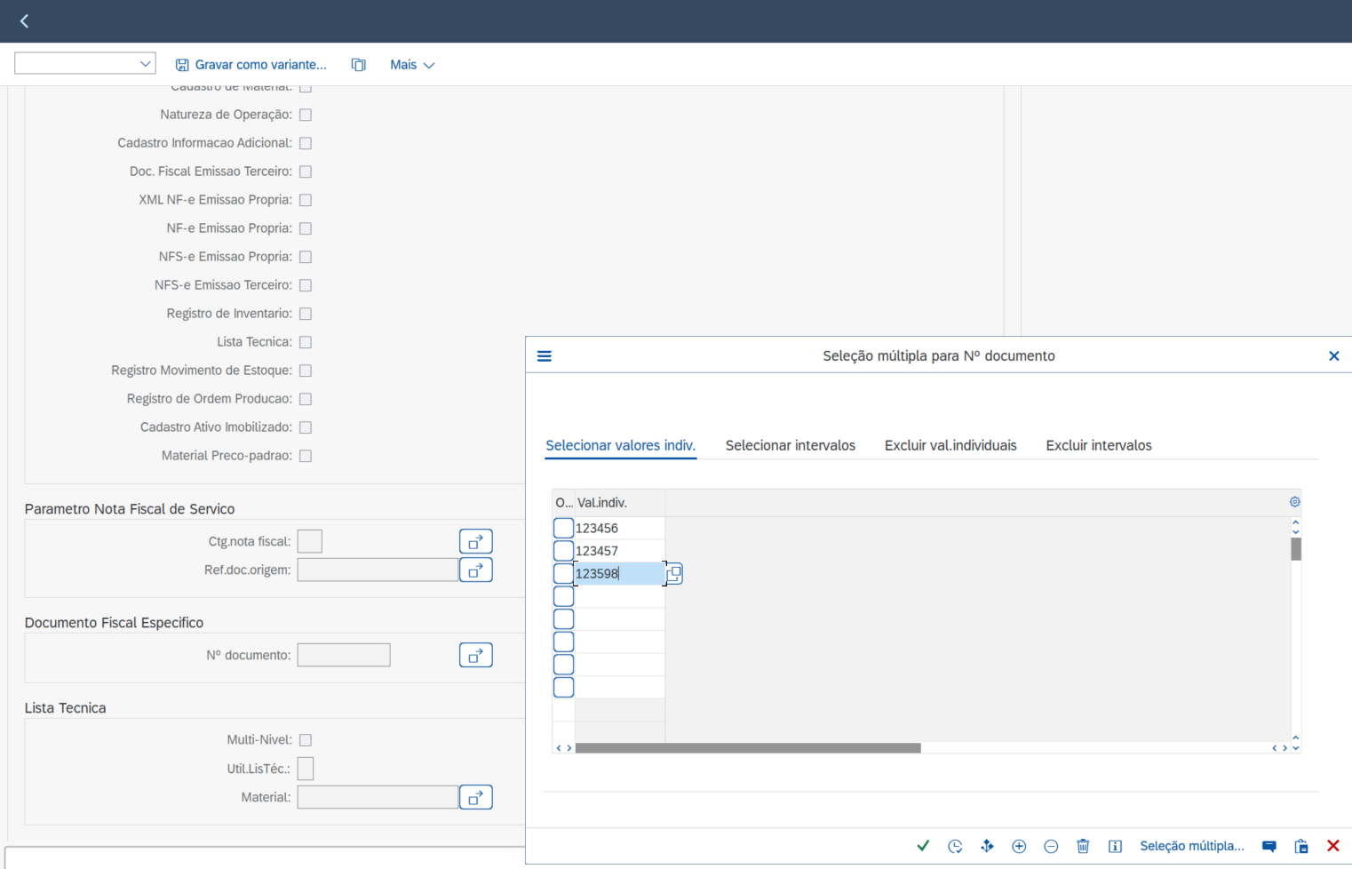 Sistema de Origem SAP: Extração Fiscal de Documento Especifico