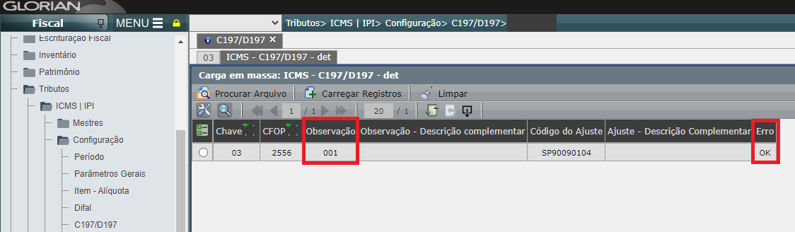 Validação de carga em massa C197/D197