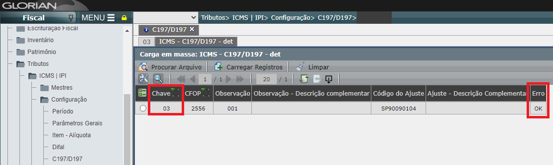 Validação da carga em massa C197/D197