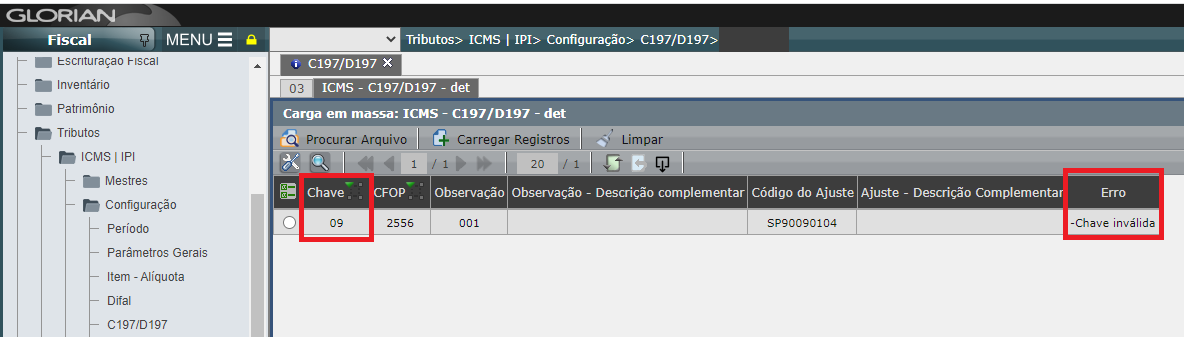 Validação da carga em massa C197/D197