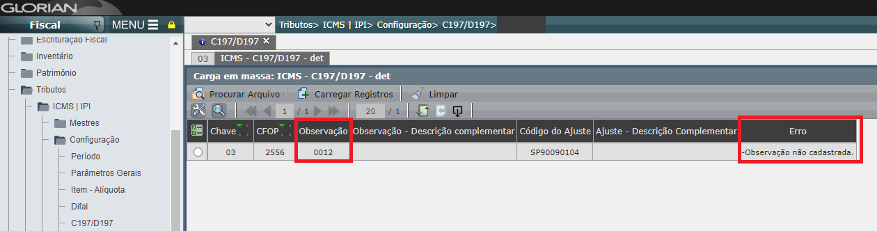 Validação da carga em massa C197/D197