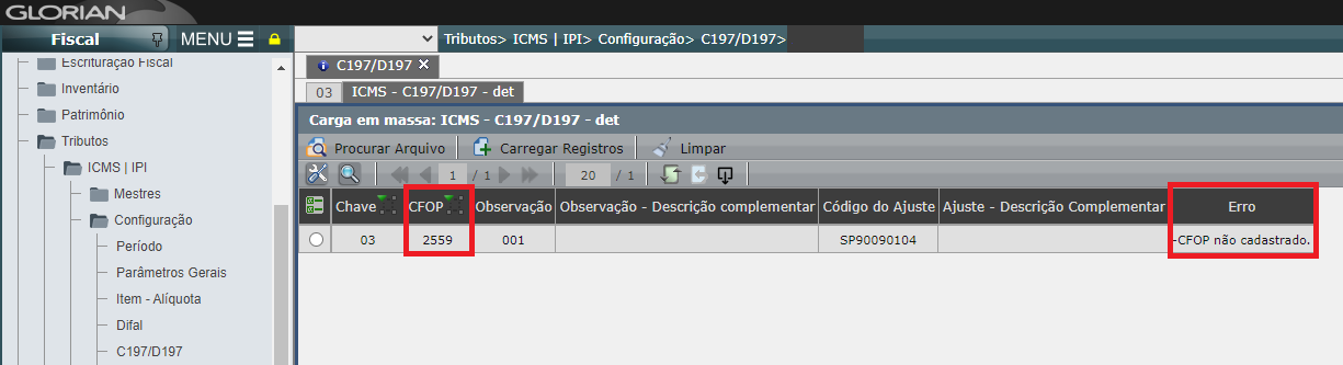 Validação da carga em massa C197/D197